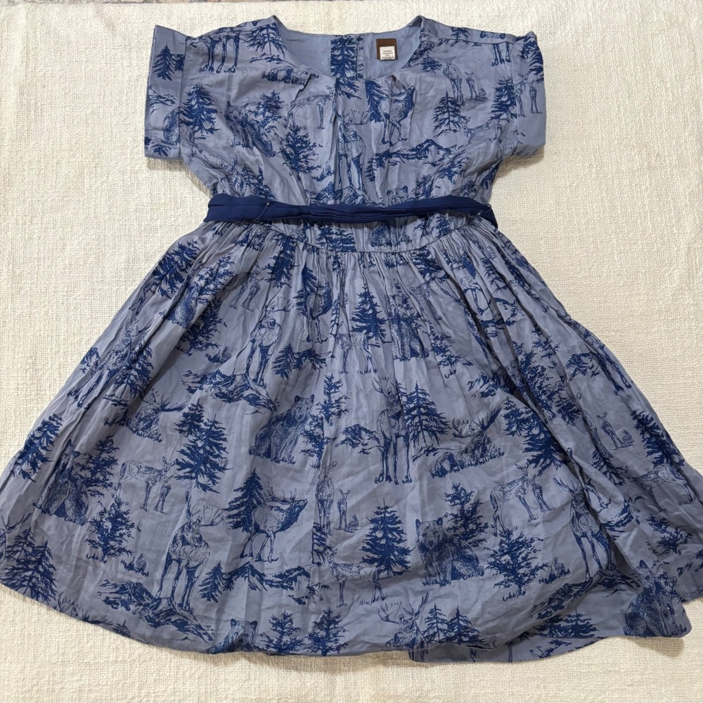 Tea Collection Girls Size 6 Woodland Forest Toile Animal Print Dress Blue